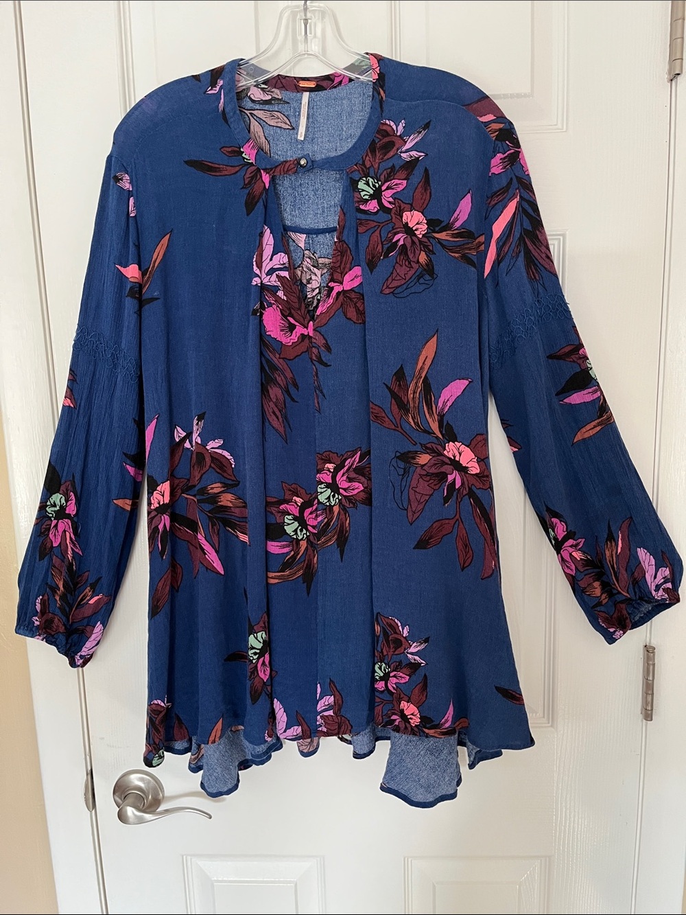 Free people swing blue floral electric orchid print tunic mini dress Small